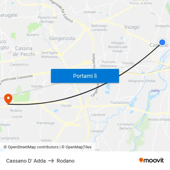Cassano D' Adda to Rodano map