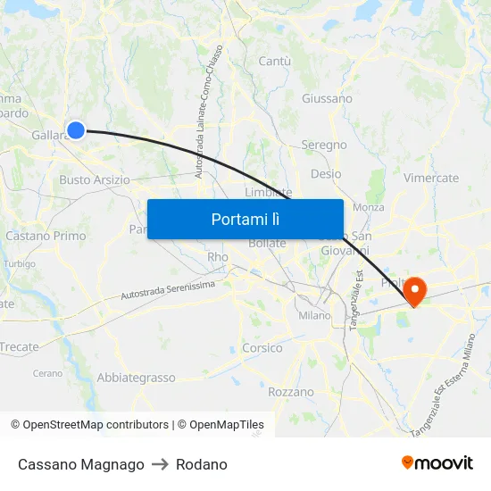 Cassano Magnago to Rodano map