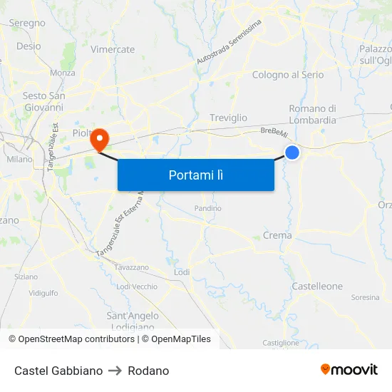 Castel Gabbiano to Rodano map