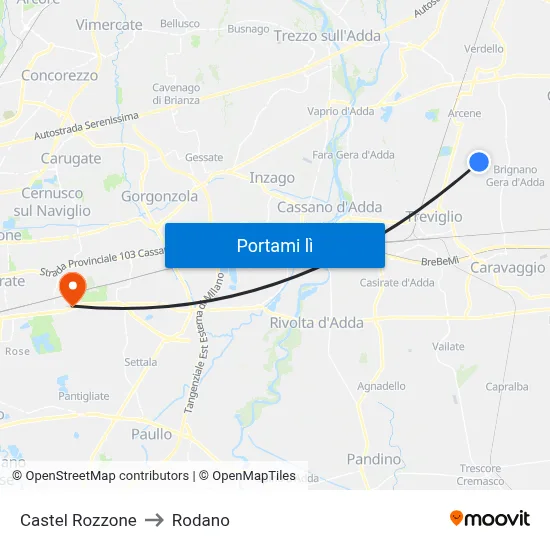 Castel Rozzone to Rodano map