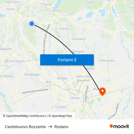 Castelnuovo Bozzente to Rodano map