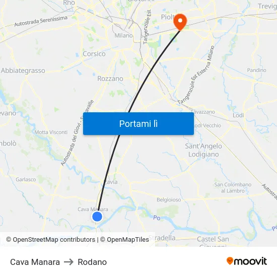 Cava Manara to Rodano map