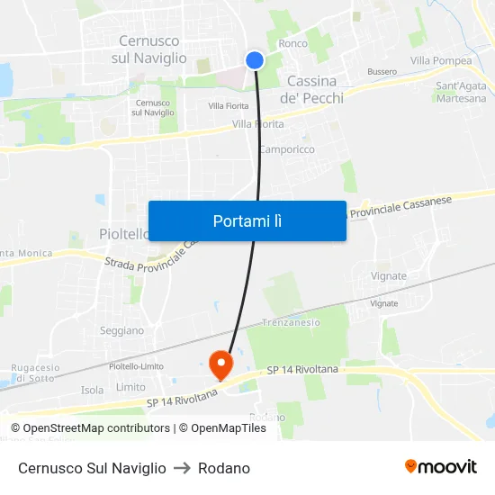 Cernusco Sul Naviglio to Rodano map