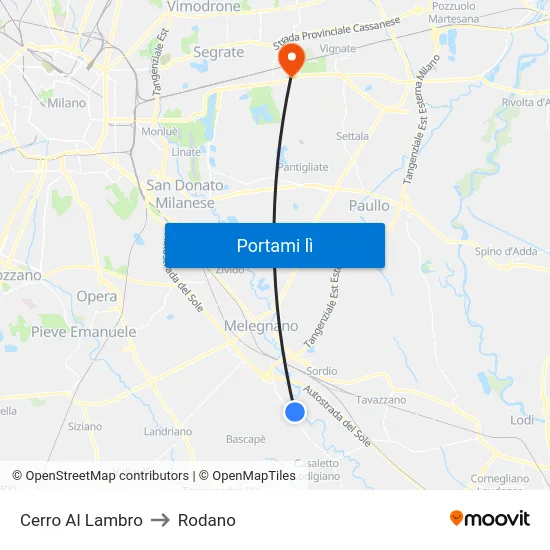Cerro Al Lambro to Rodano map