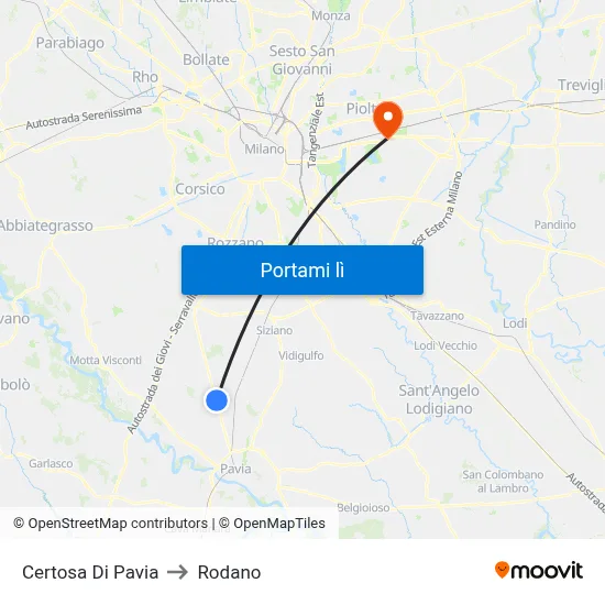 Certosa Di Pavia to Rodano map