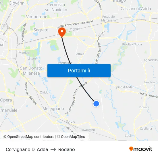 Cervignano D' Adda to Rodano map