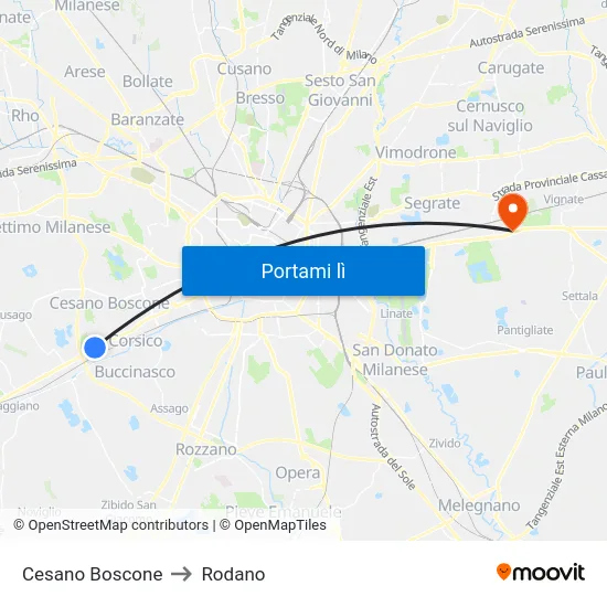 Cesano Boscone to Rodano map