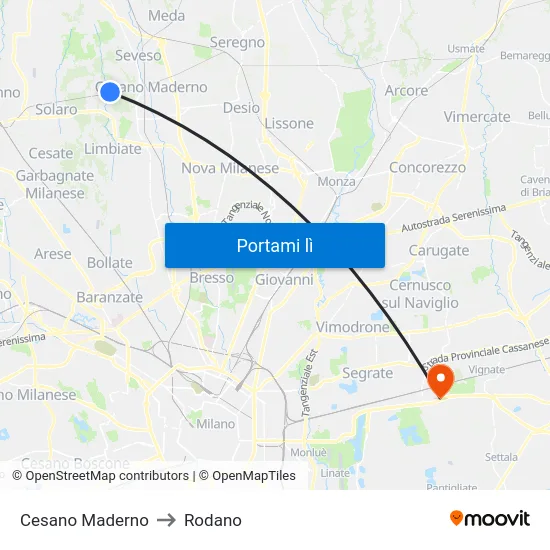 Cesano Maderno to Rodano map