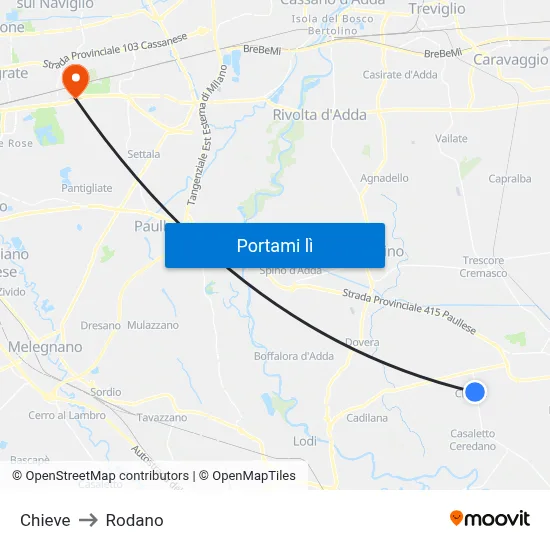 Chieve to Rodano map