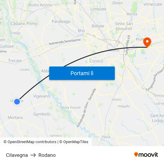 Cilavegna to Rodano map