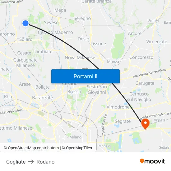 Cogliate to Rodano map