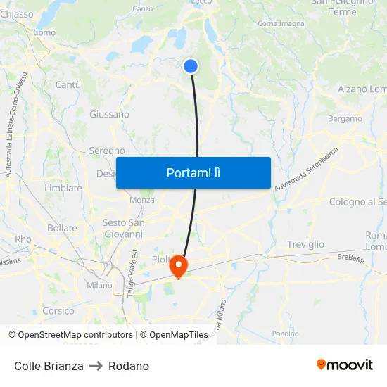 Colle Brianza to Rodano map
