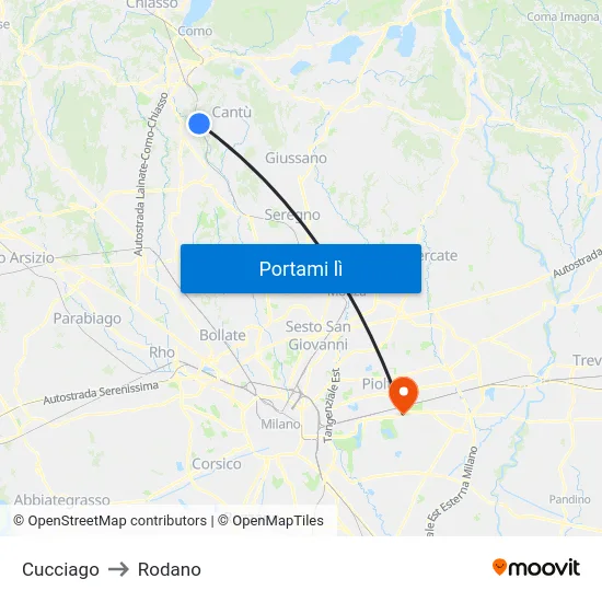 Cucciago to Rodano map