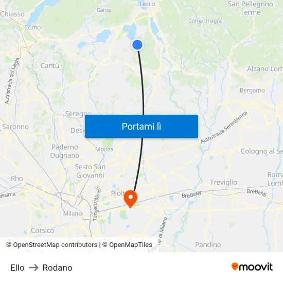 Ello to Rodano map