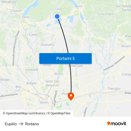 Eupilio to Rodano map