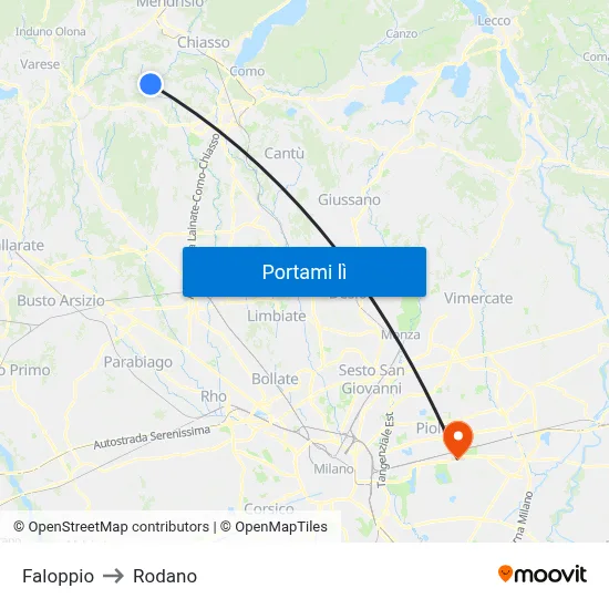 Faloppio to Rodano map