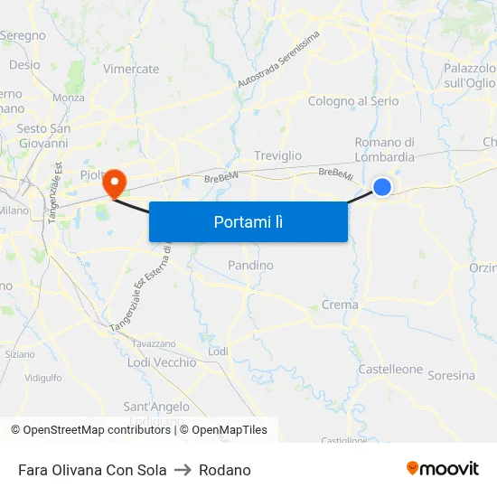 Fara Olivana Con Sola to Rodano map
