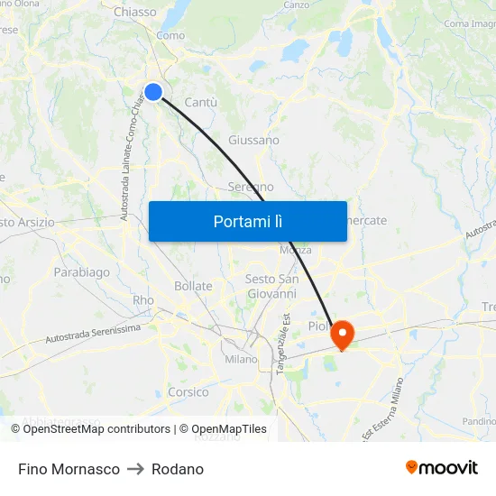 Fino Mornasco to Rodano map