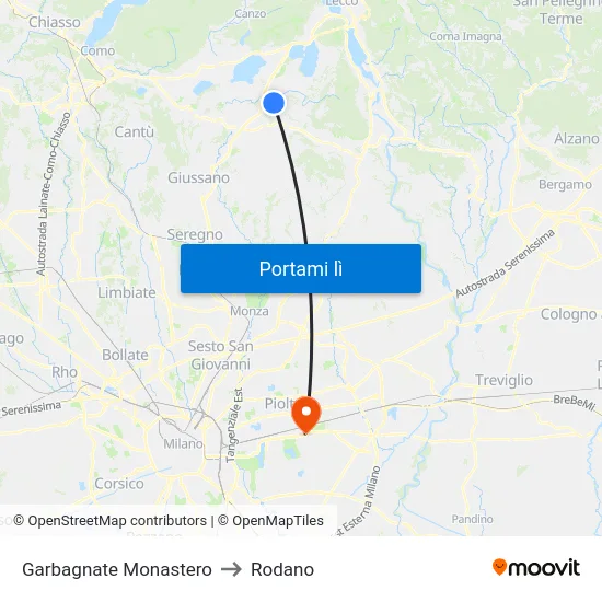 Garbagnate Monastero to Rodano map