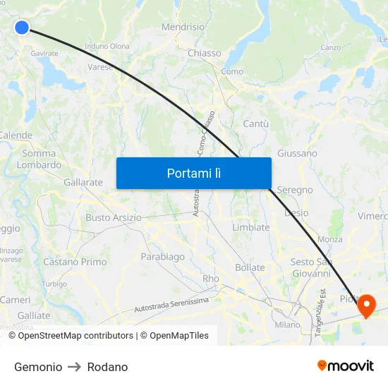 Gemonio to Rodano map