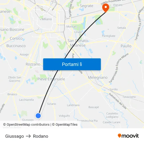 Giussago to Rodano map