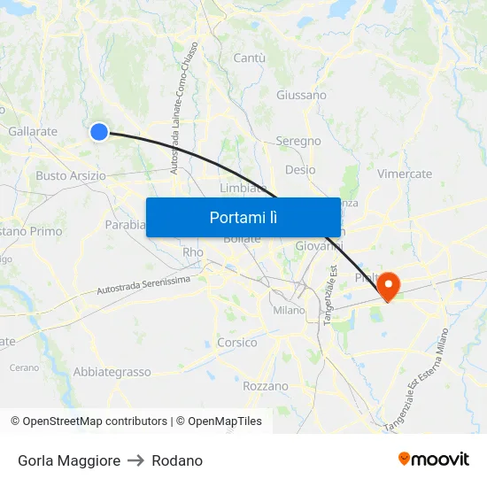 Gorla Maggiore to Rodano map