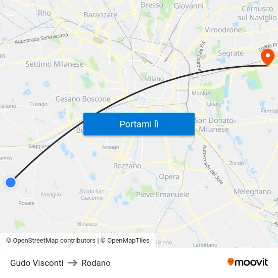 Gudo Visconti to Rodano map