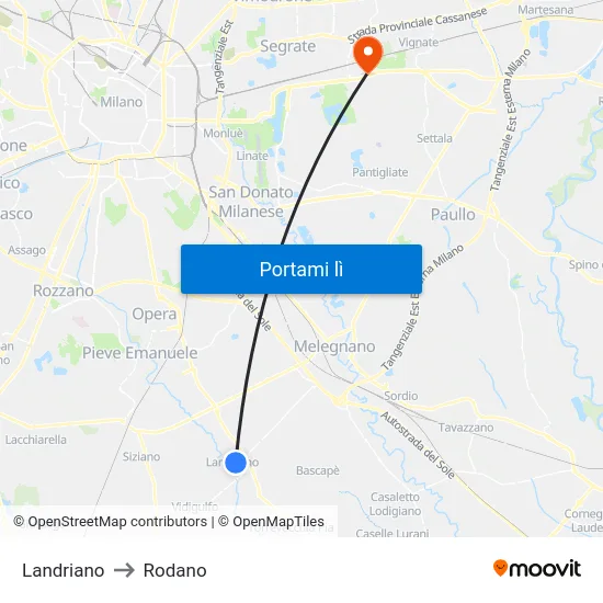 Landriano to Rodano map