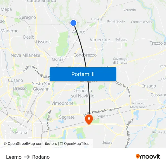 Lesmo to Rodano map