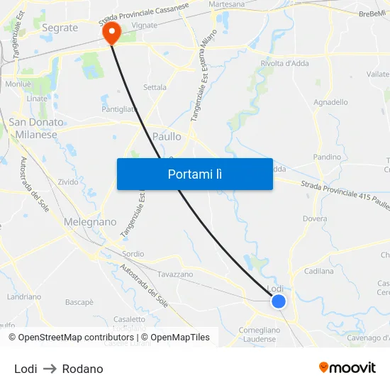 Lodi to Rodano map