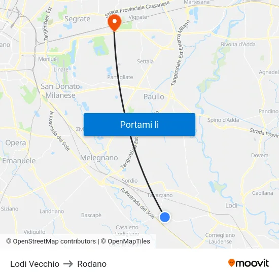 Lodi Vecchio to Rodano map
