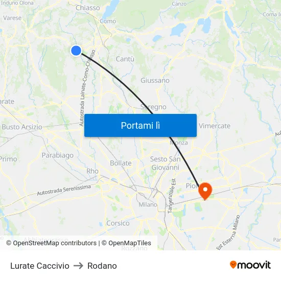 Lurate Caccivio to Rodano map