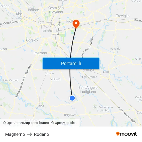 Magherno to Rodano map