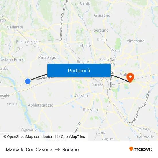 Marcallo Con Casone to Rodano map