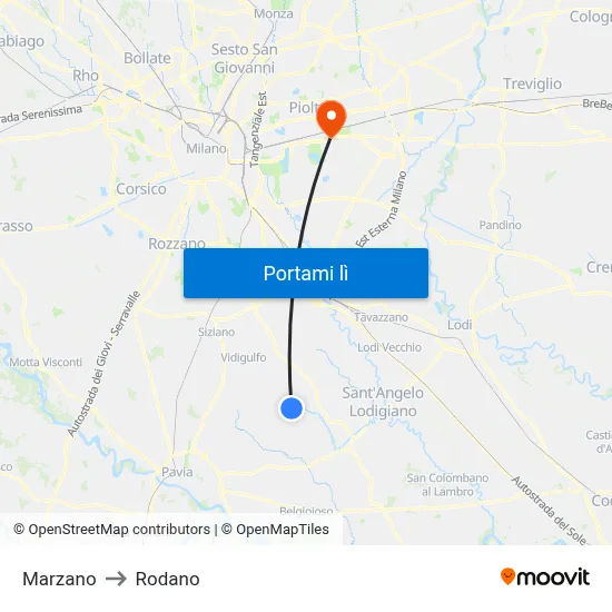 Marzano to Rodano map