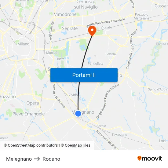 Melegnano to Rodano map