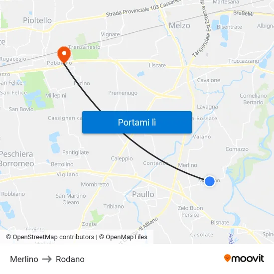 Merlino to Rodano map