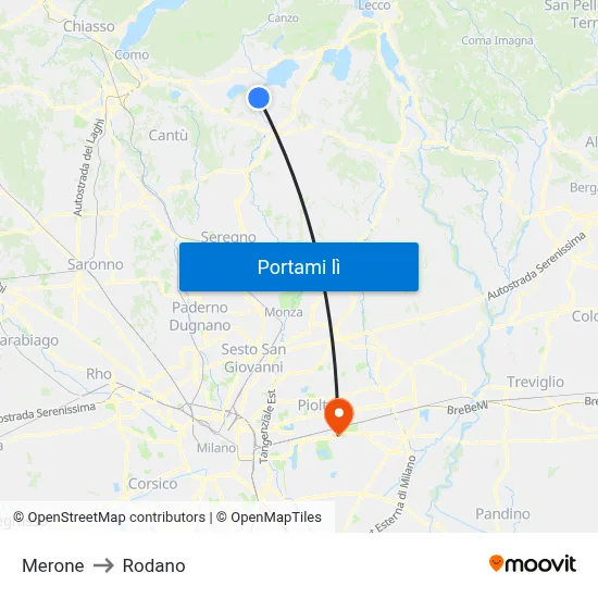 Merone to Rodano map
