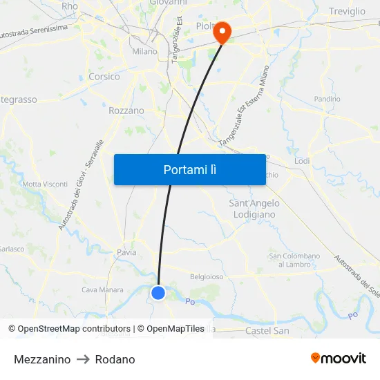 Mezzanino to Rodano map