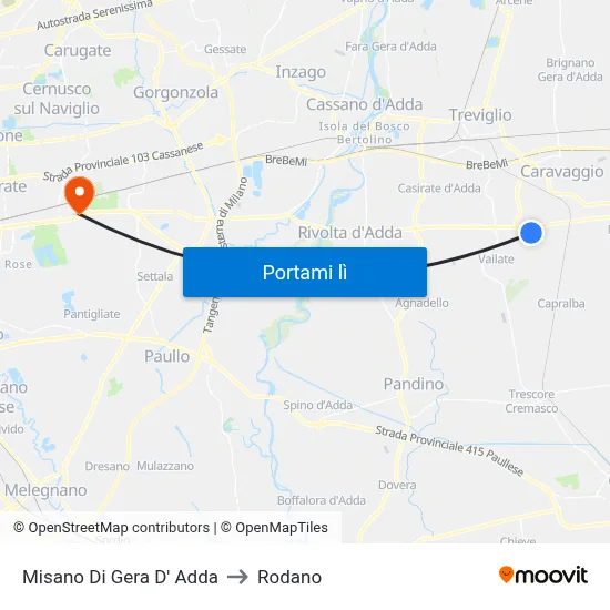 Misano Di Gera D' Adda to Rodano map
