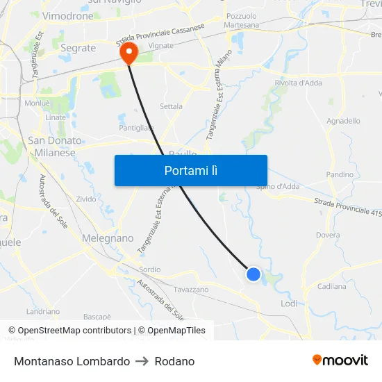 Montanaso Lombardo to Rodano map