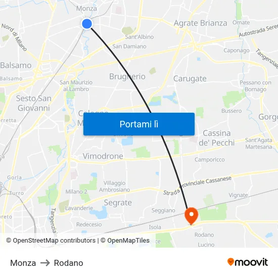 Monza to Rodano map