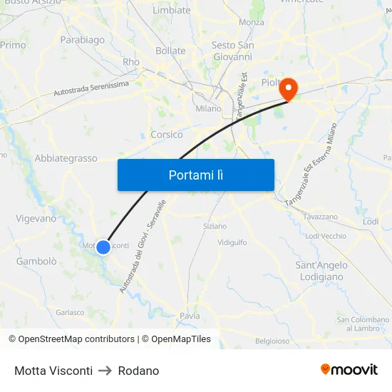 Motta Visconti to Rodano map
