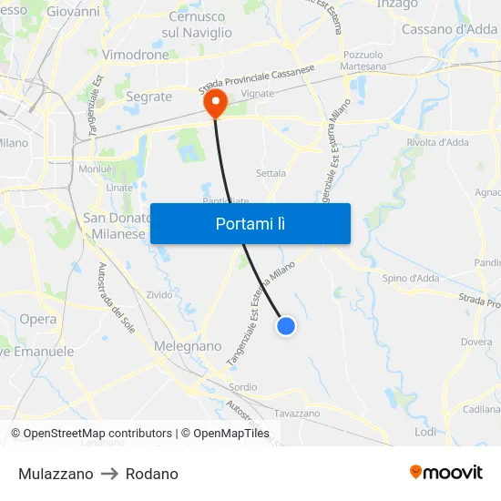 Mulazzano to Rodano map