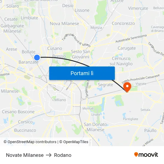 Novate Milanese to Rodano map