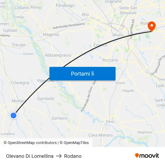 Olevano Di Lomellina to Rodano map