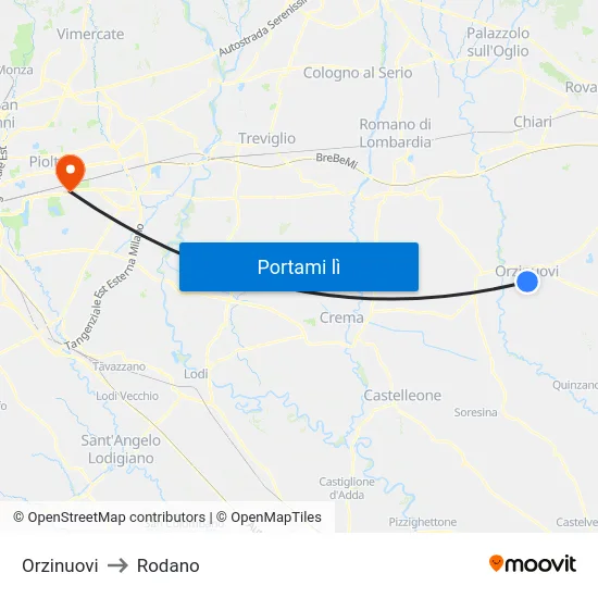 Orzinuovi to Rodano map