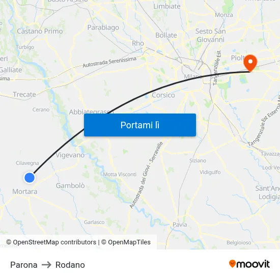 Parona to Rodano map