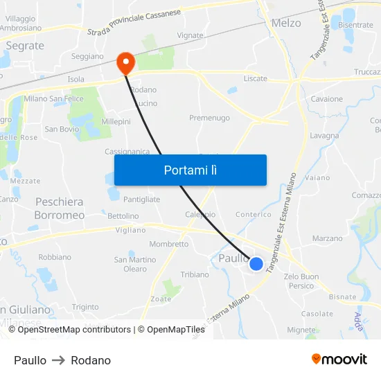 Paullo to Rodano map