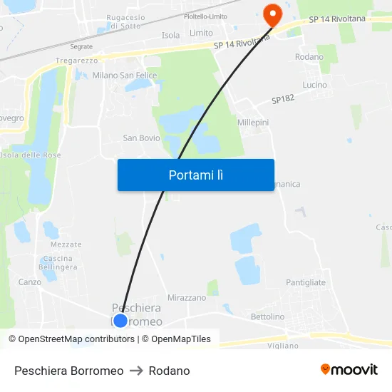 Peschiera Borromeo to Rodano map